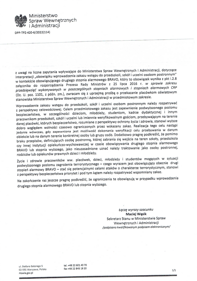 Informacja o zakazie wstępu do przedszkoli szkół oraz uczelni